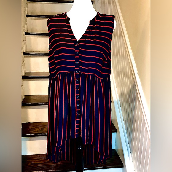 TORRID Navy & Red Stripe High Low Shirt Dress NWT Sz 0 - Picture 10 of 14